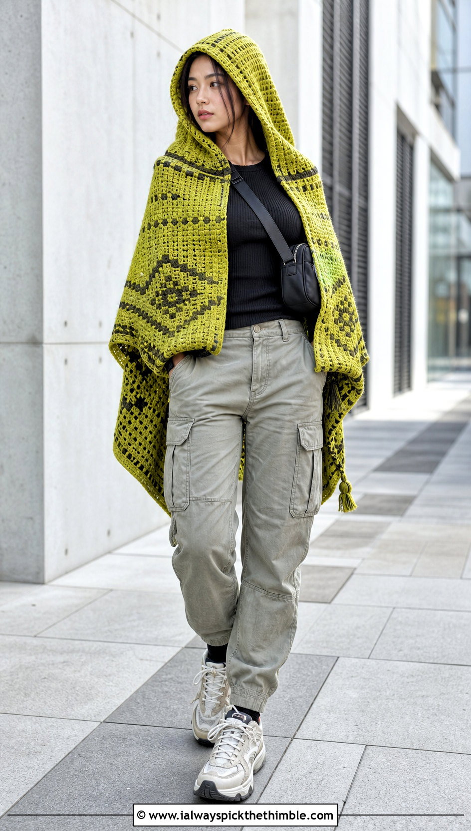 Hooded Crochet Clint Eastwood Poncho With Cargo Pants - 15 Crochet Clint Eastwood Poncho outfit ideas