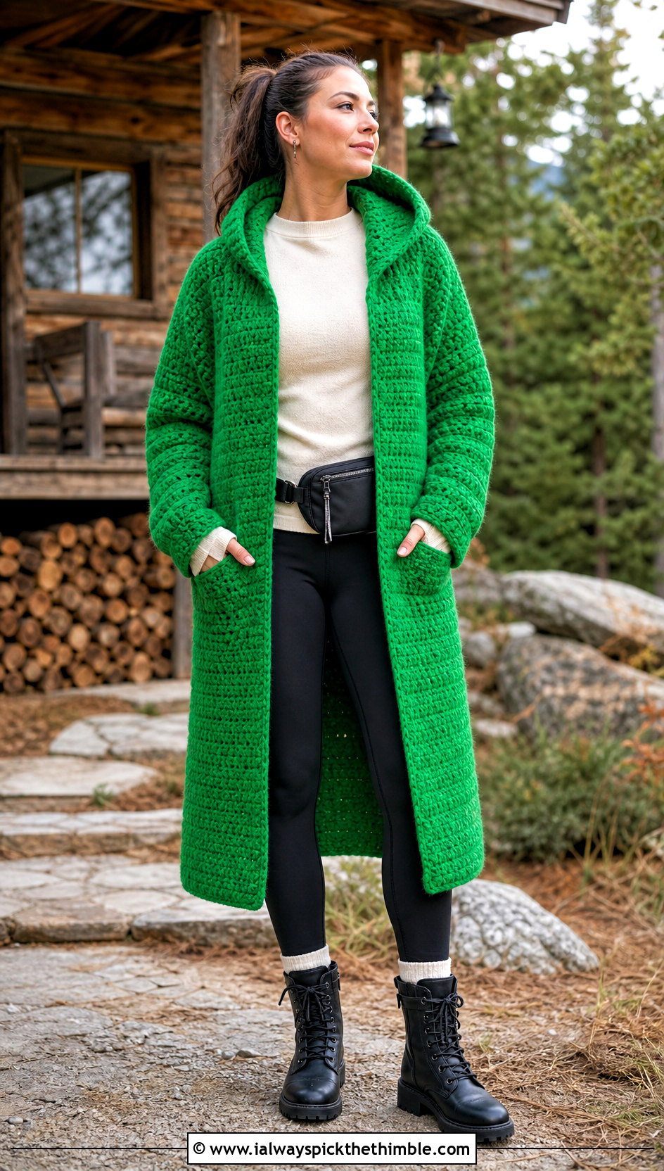 Hooded Crochet Coat With Leggings - 25 crochet coats & jackets outfit ideas
