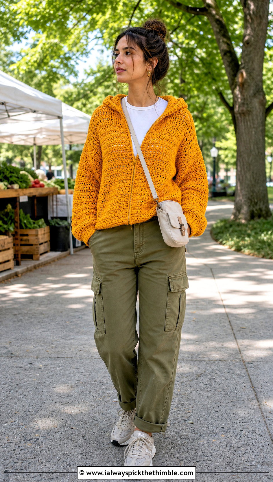 Hooded Crochet Cotton Jumper With Cargo Pants - 15 Crochet Cotton Jumper outfit ideas