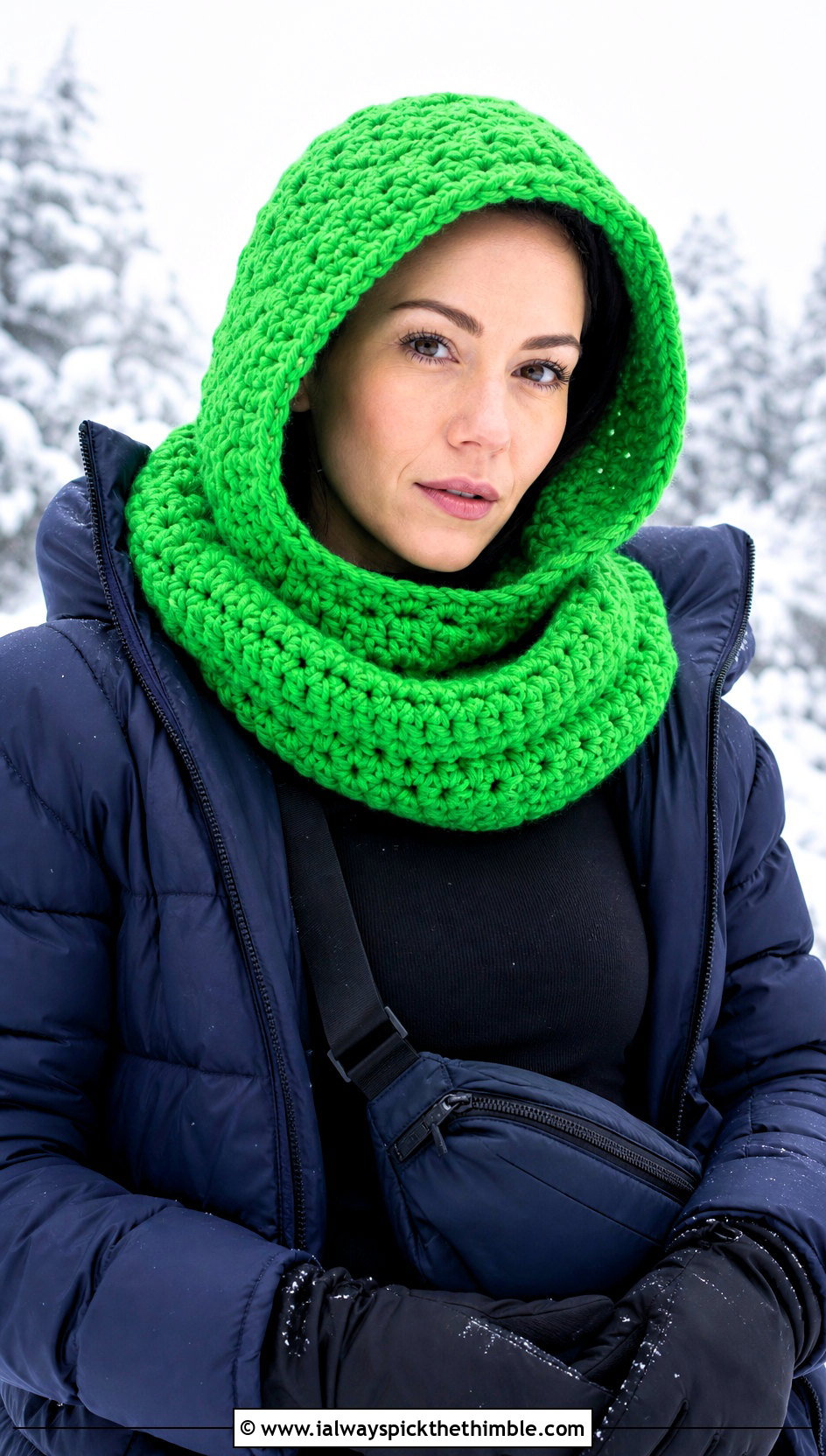 Hooded Crochet Cowl With Puffer Jacket - 20 Wool Ease Thick And Quick Crochet Cowl outfit ideas