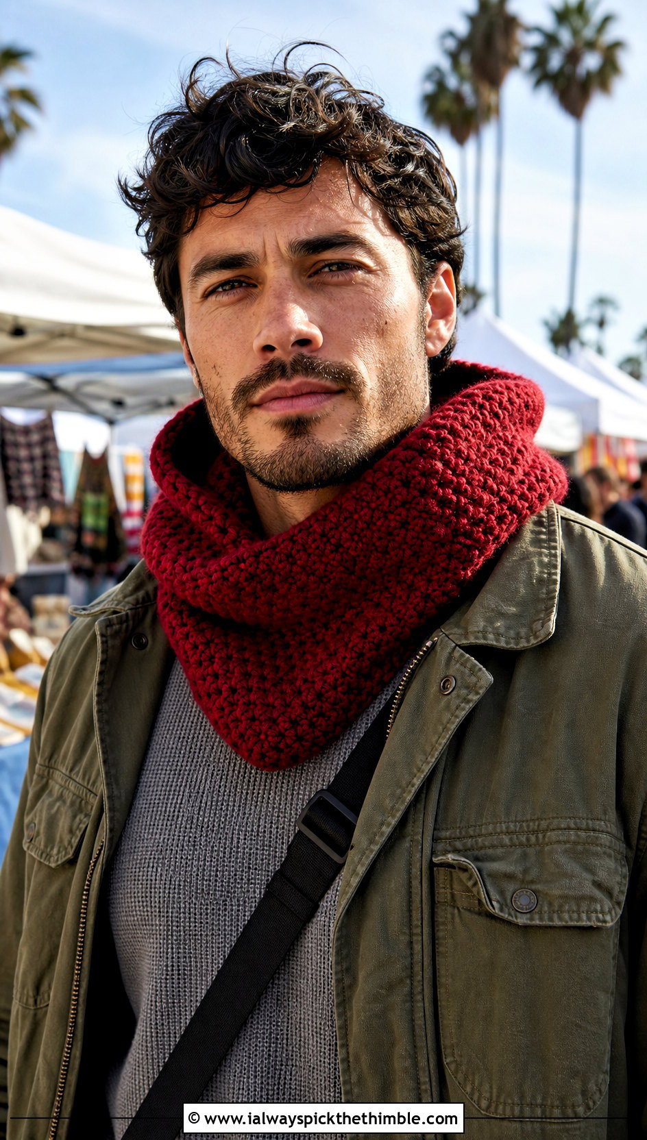 Hooded Crochet Cowl With Utility Jacket - 20 crochet cowl for men outfit ideas