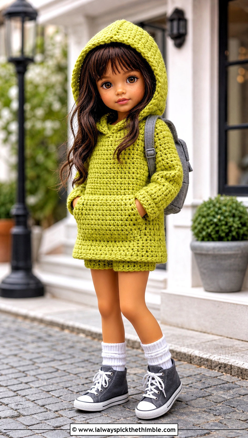 Hooded Crochet Doll Dress And Shortie Panties With High Top Sneakers - 15 crochet doll dress & panties outfit ideas