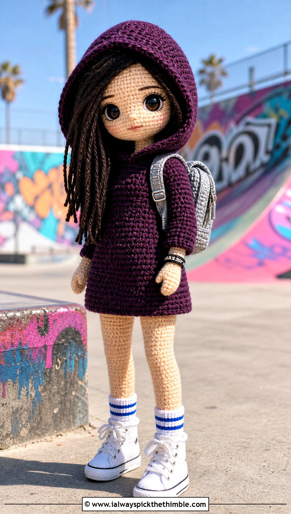 Hooded Crochet Doll Dress With High Top Sneakers - 25 crochet doll dress outfit ideas