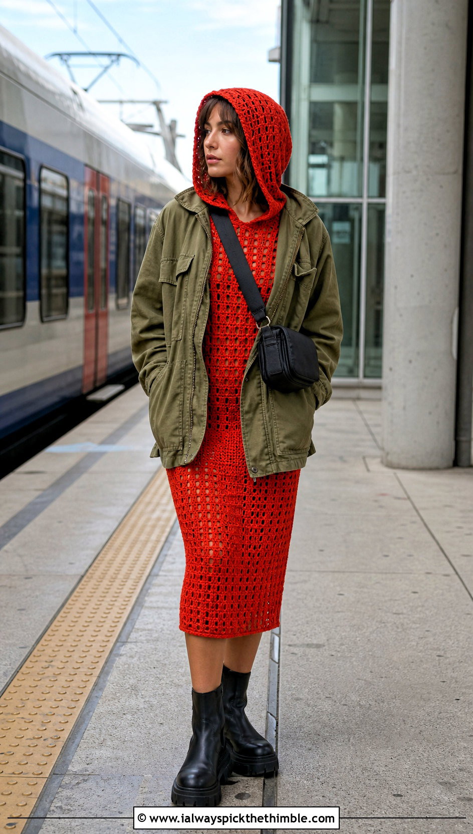 Hooded Crochet Dress With Cargo Jacket - 15 Boho Hippie Crochet Dress outfit ideas