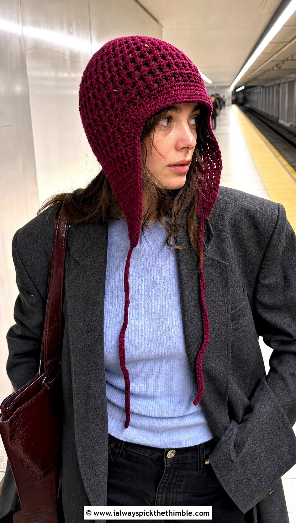 Hooded Crochet Ear Flap Hat With Oversized Blazer - 20 crochet ear flap hat outfit ideas