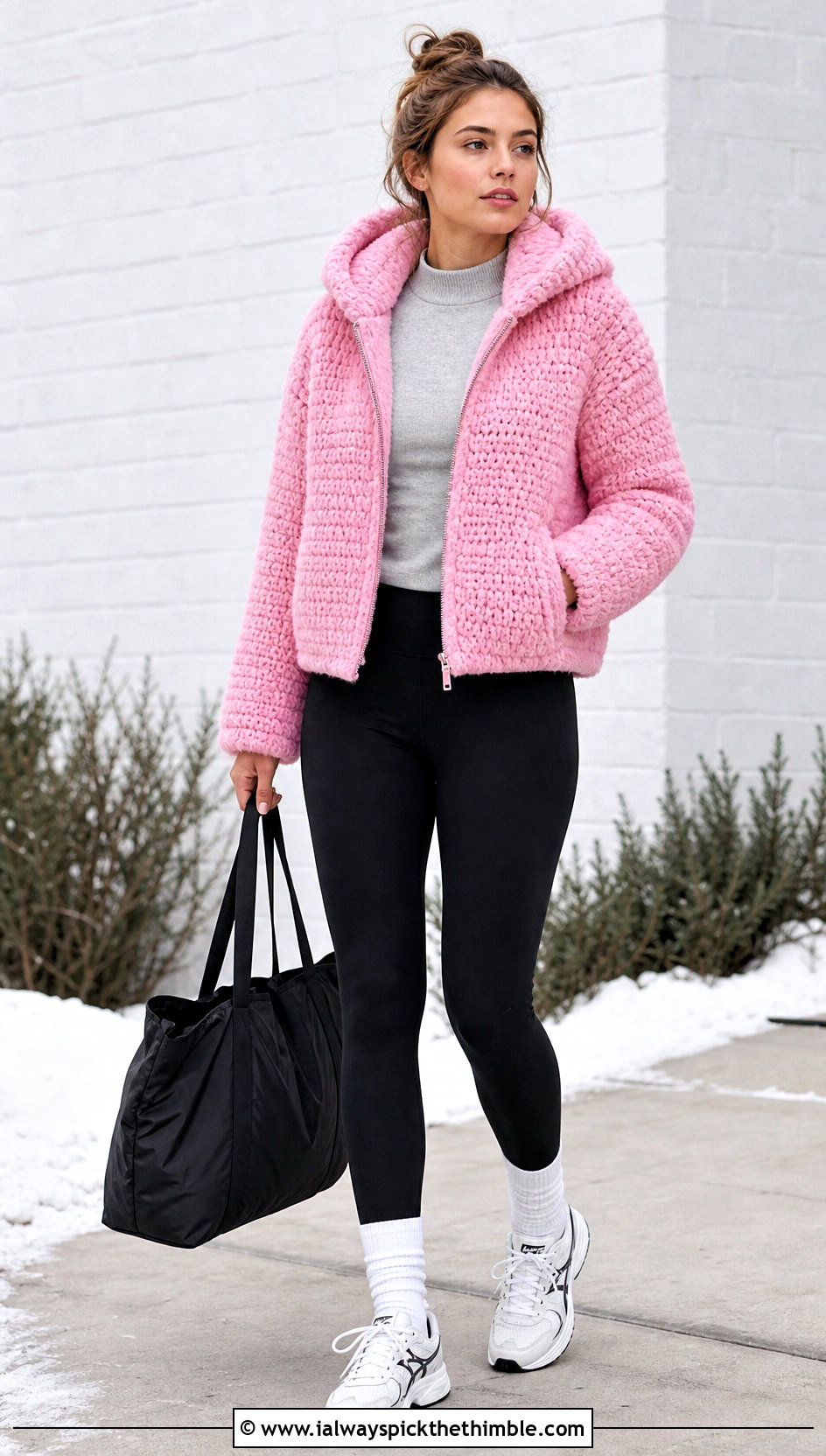 Hooded Crochet Fur Jacket With Leggings - 20 crochet fur jacket outfit ideas