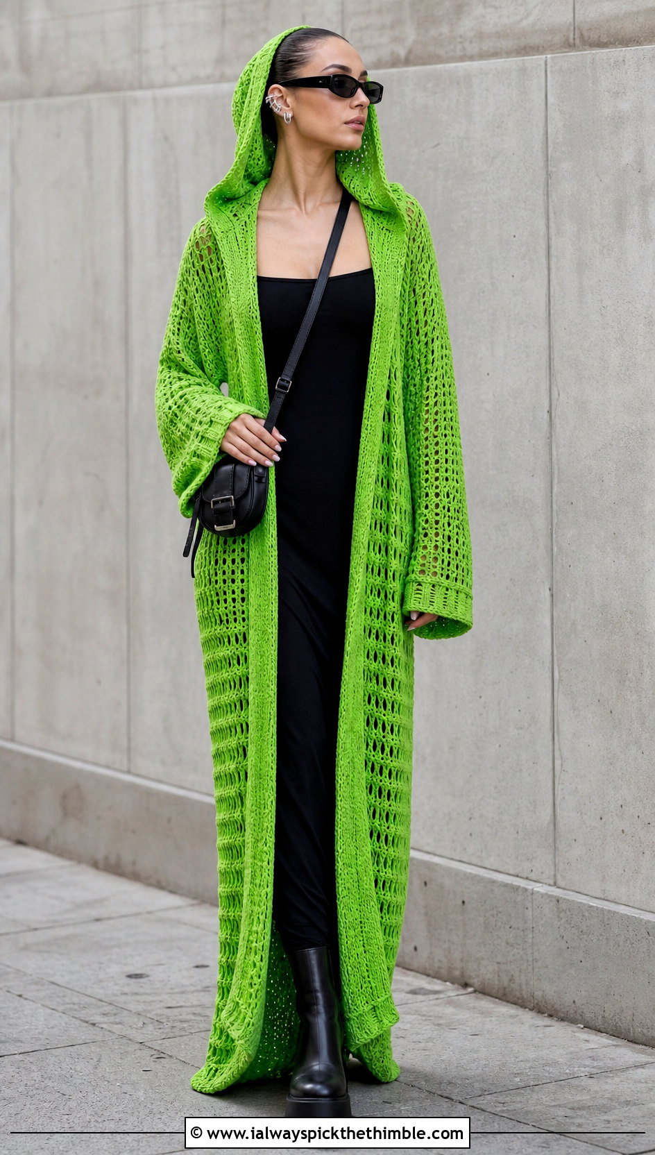 Hooded Crochet Gown With Platform Boots - 25 crochet gown outfit ideas