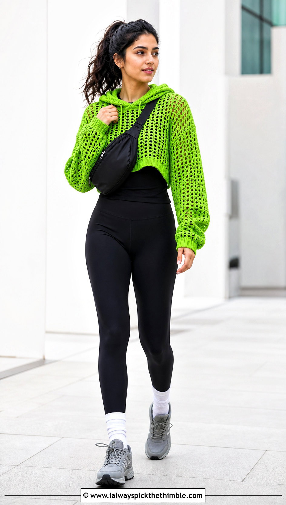 Hooded Crochet Half Sweater With Leggings - 25 crochet half sweater outfit ideas