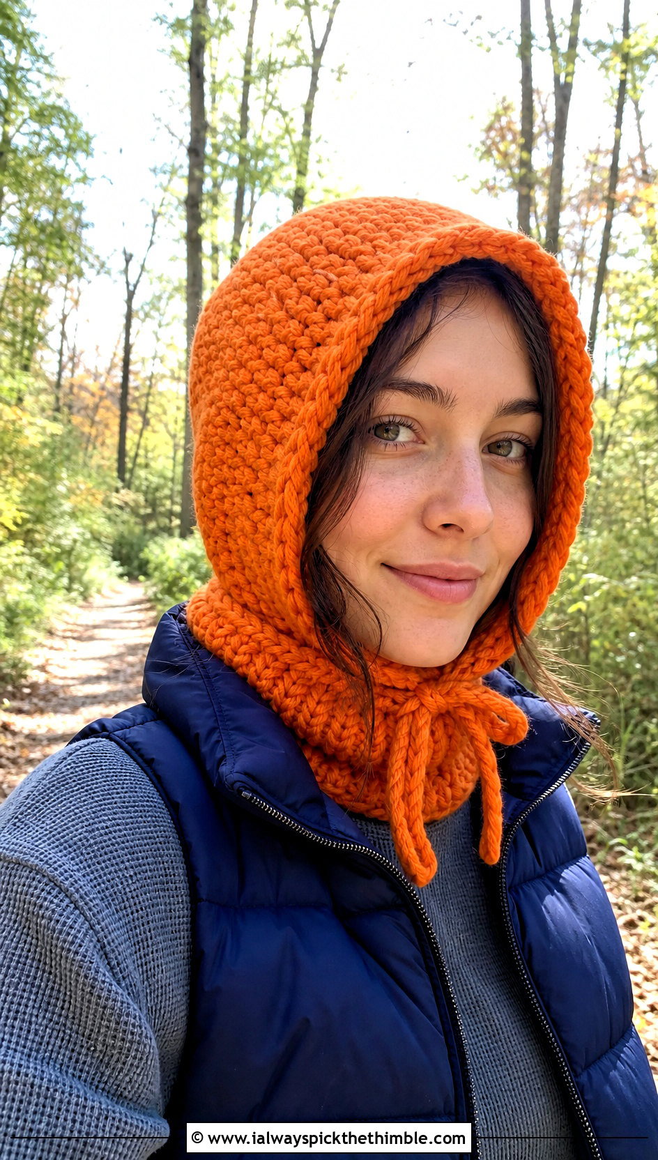Hooded Crochet Hat With Puffer Vest And Thermal Layers - 20 Warm Crochet Hat outfit ideas