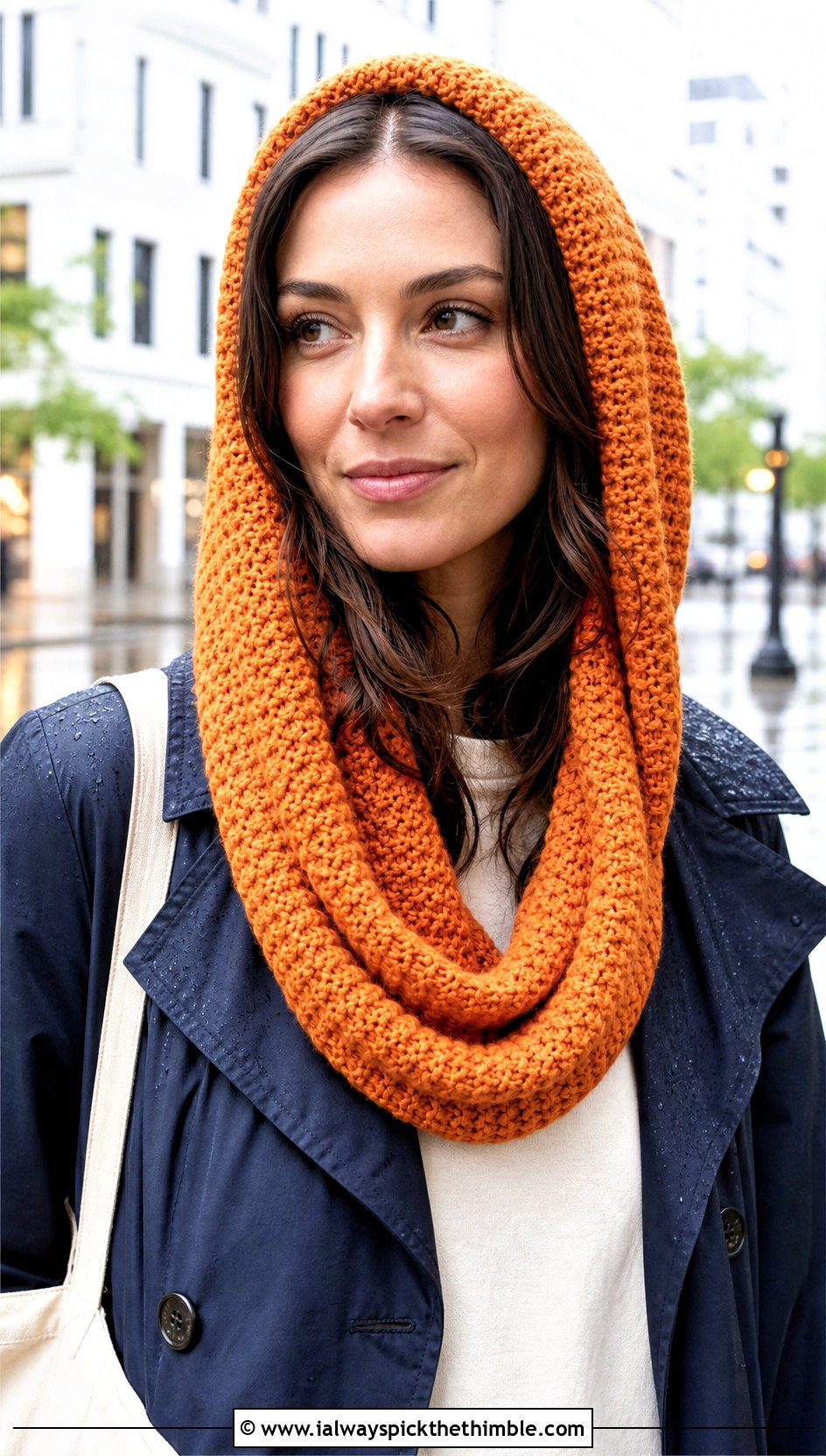 Hooded Crochet Infinity Scarf With Trench Coat And Leggings - 15 Crochet Infinity Scarf On Hanger outfit ideas