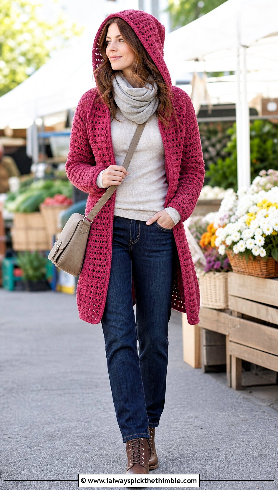 Hooded Crochet Jacket With Straight Jeans And Boots - 15 beginner crochet jacket ideas