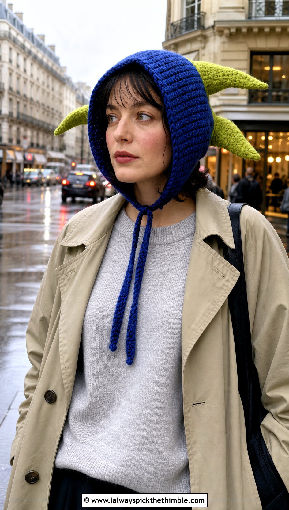 Hooded Crochet Jester Hat With Trench Coat - 25 crochet jester hat outfit ideas