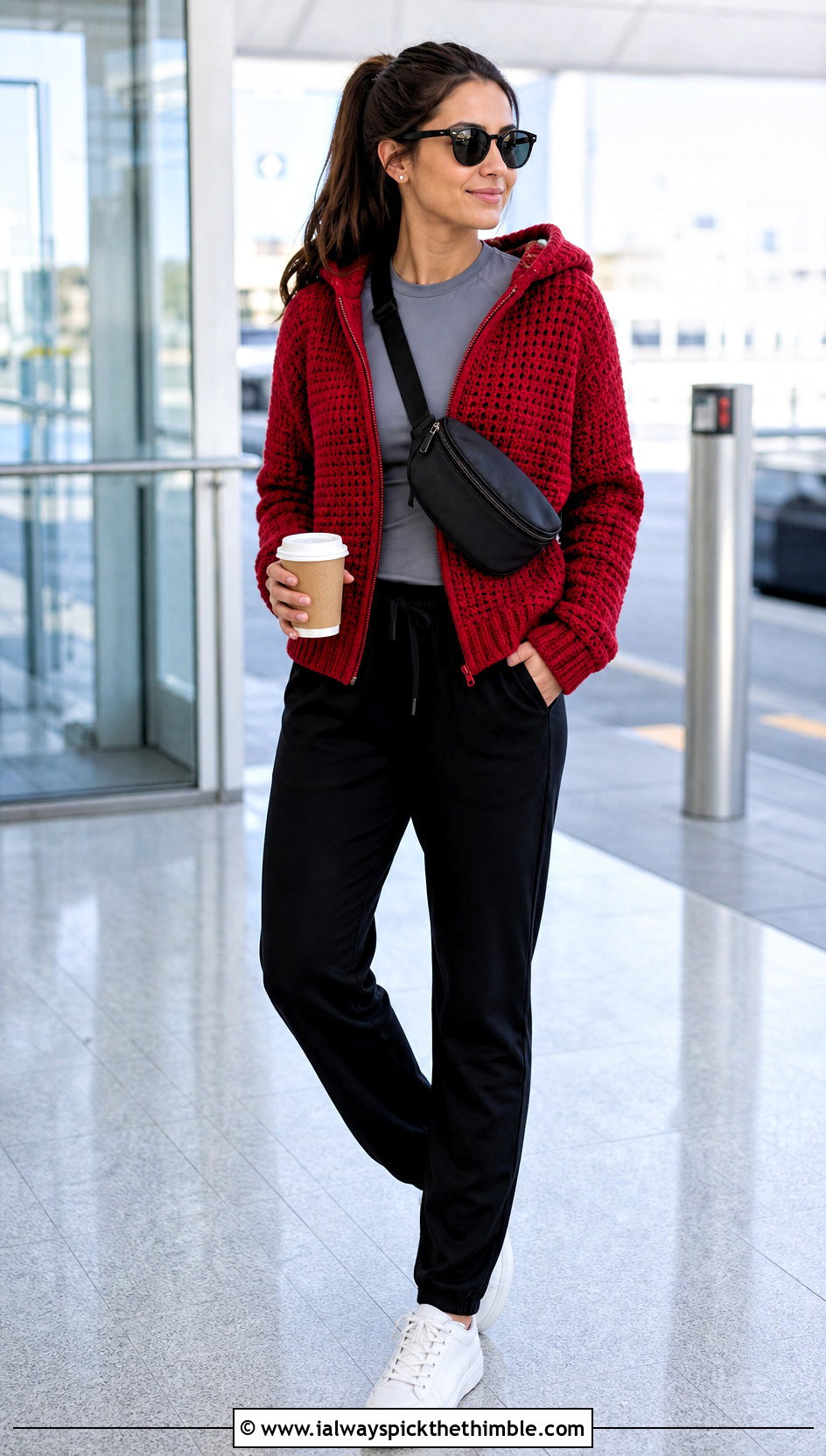 Hooded Crochet Jumper With Joggers And Sneakers - 20 Cute Crochet Jumper outfit ideas
