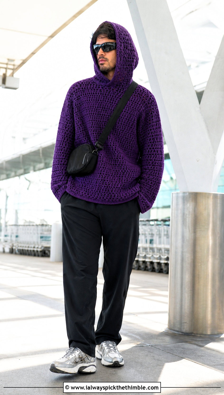 Hooded Crochet Jumper With Track Pants - 20 mens crochet jumper outfit ideas