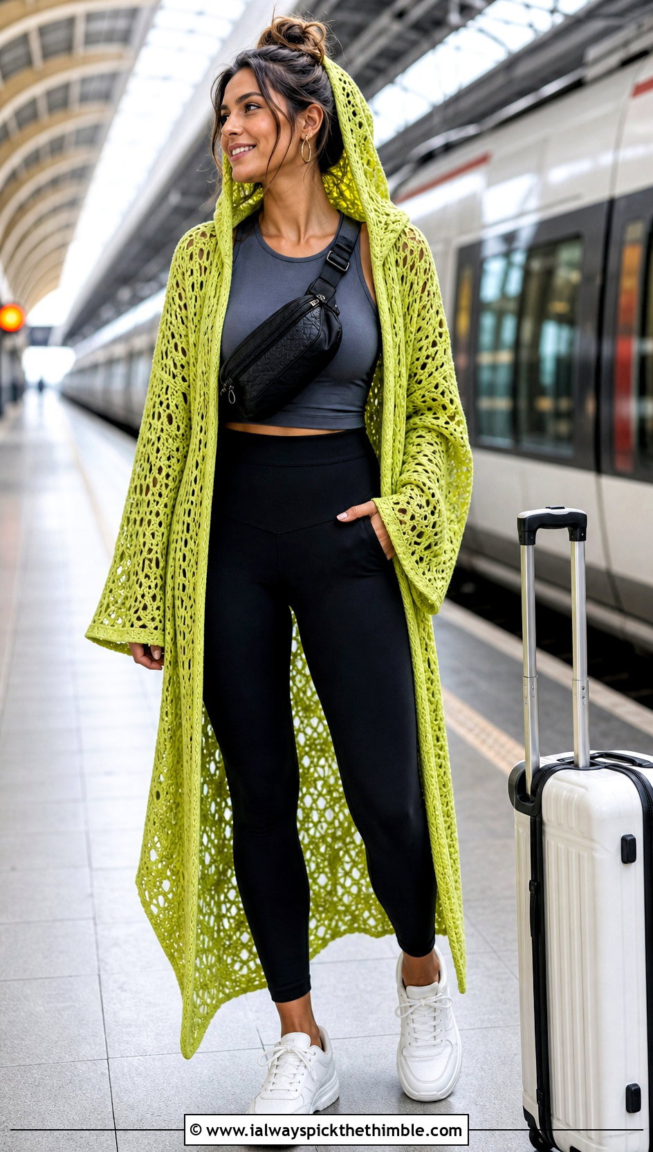 Hooded Crochet Kimono With Leggings - 20 easy crochet kimono outfit ideas