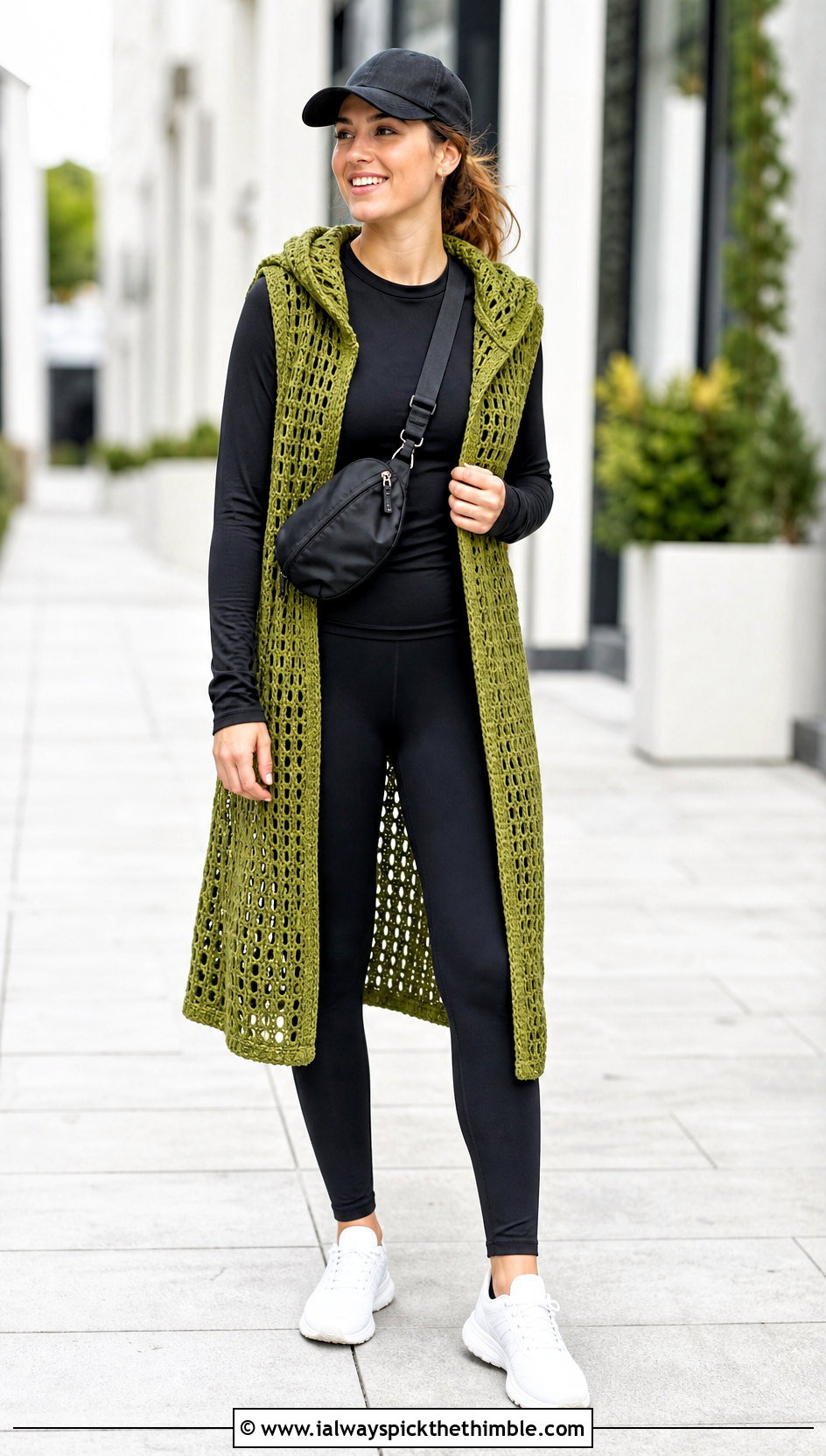 Hooded Crochet Long Vest With Leggings - 25 Crochet Long Vest outfit ideas