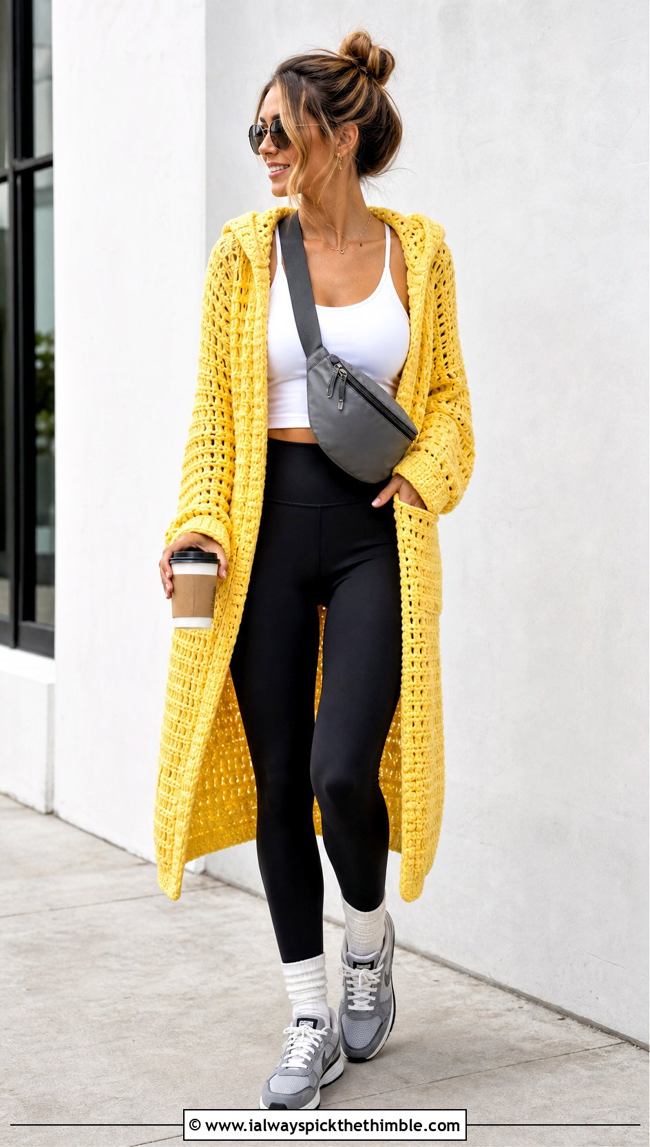 Hooded Crochet Longline Cardigan With Leggings - 25 crochet long cardigan outfit ideas