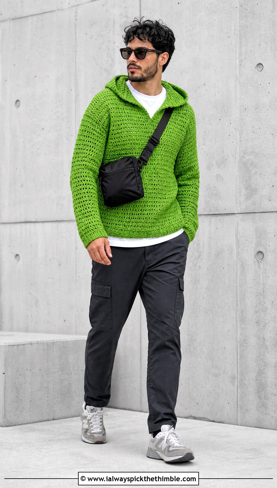 Hooded Crochet Mens Pullover With Cargo Pants - 15 crochet mens pullover outfit ideas