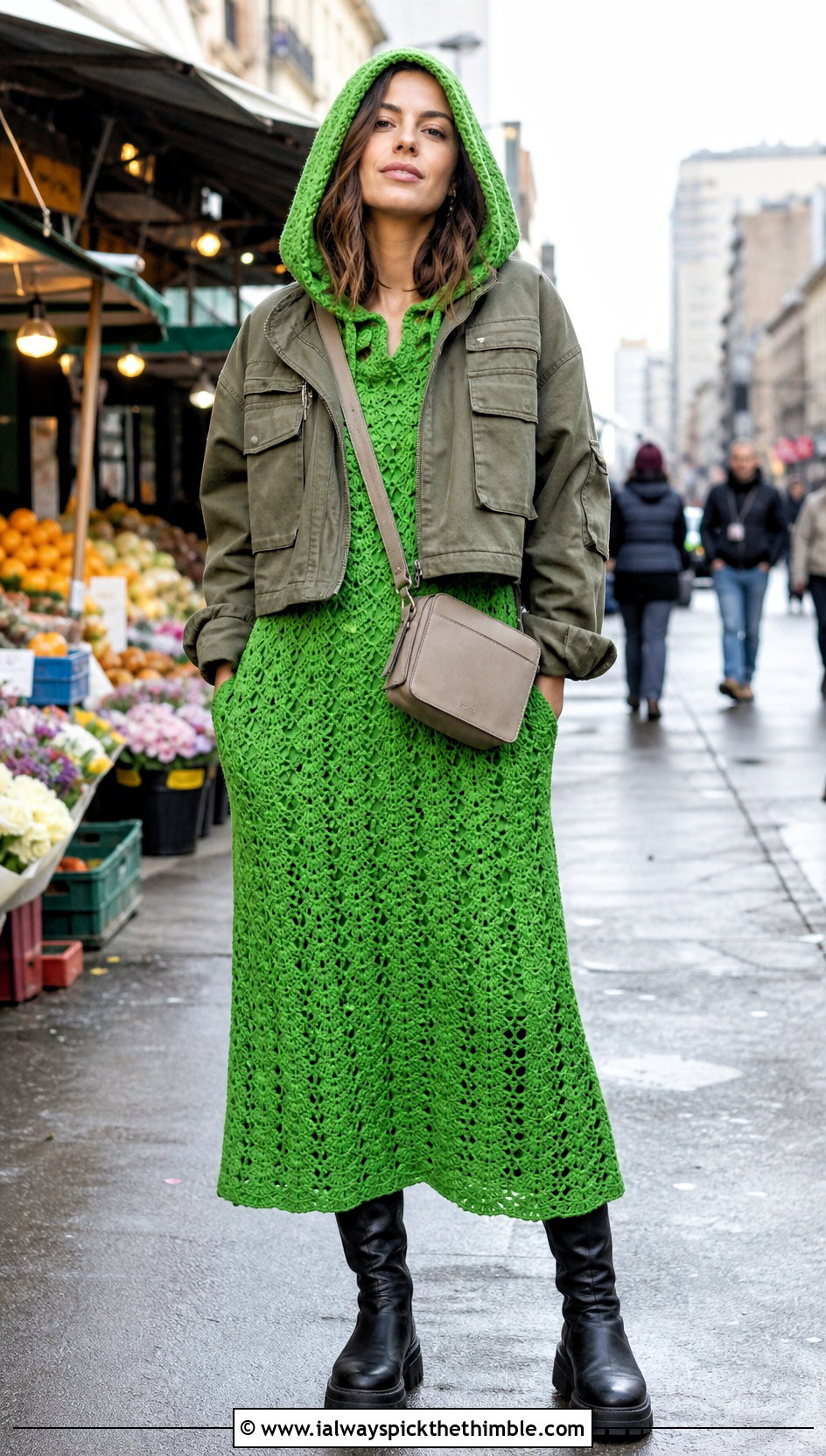Hooded Crochet Nightgown With Cargo Jacket - 25 crochet nightgown outfit ideas