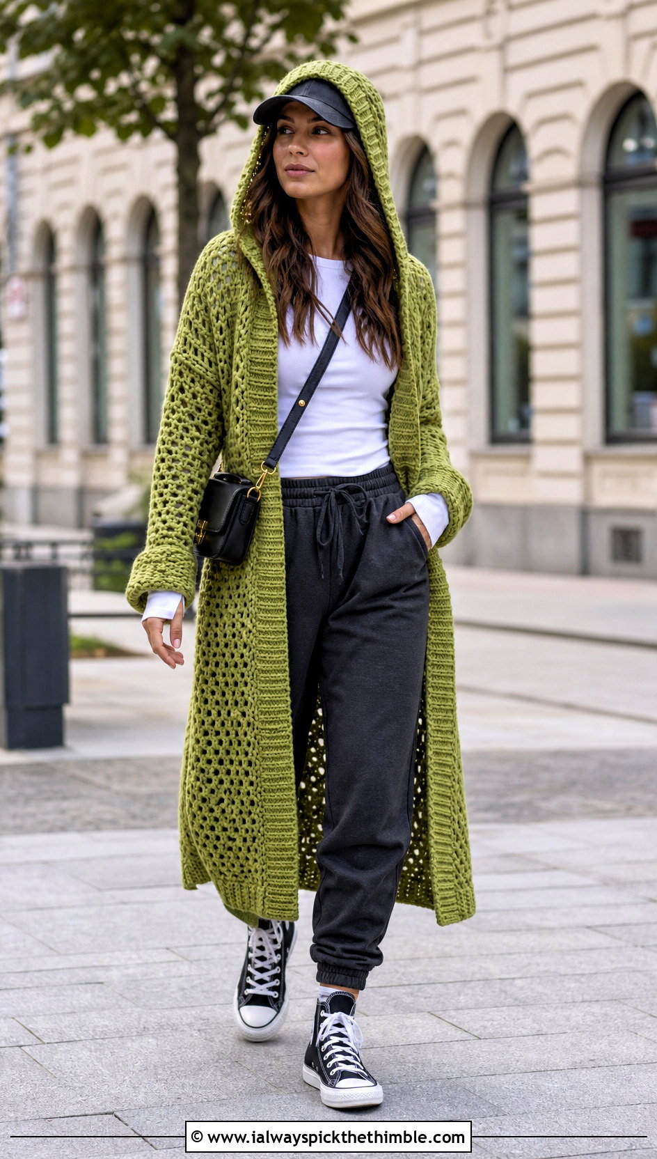 Hooded Crochet One Piece Cardigan With Joggers - 20 crochet one piece cardigan outfit ideas