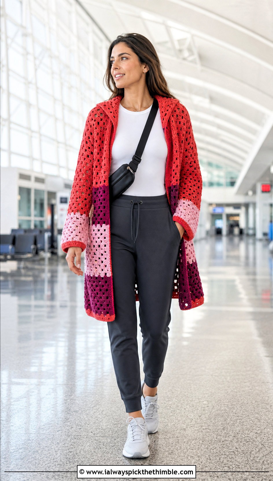 Hooded Crochet Patched Cardigan With Joggers - 20 Crochet Patched Cardigan outfit ideas