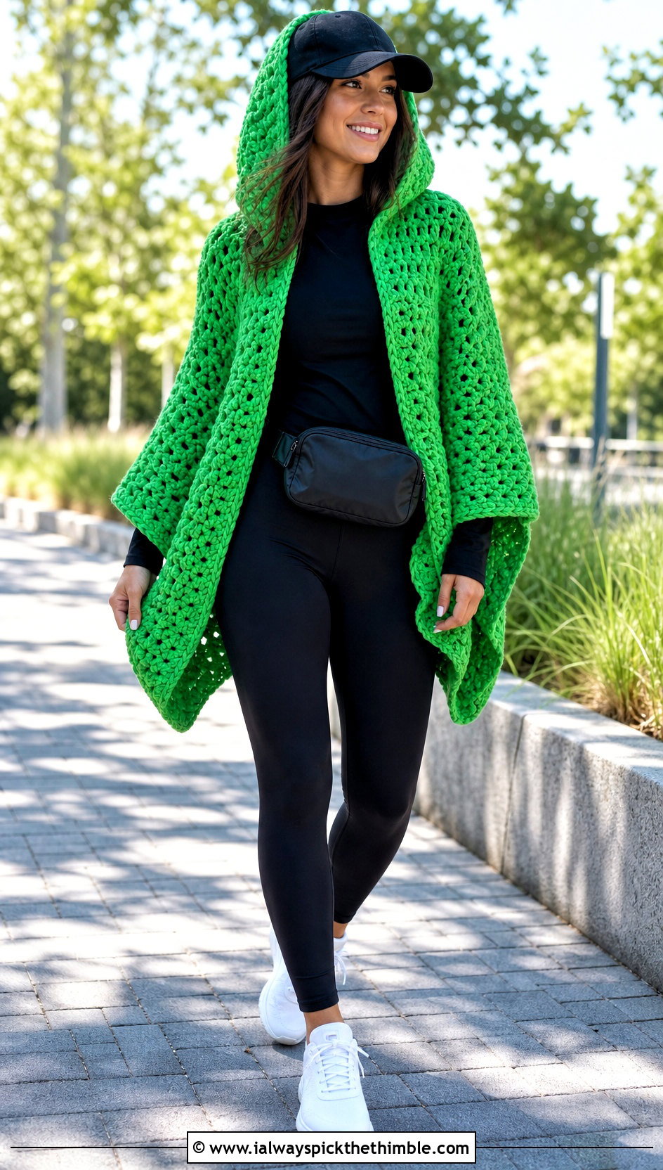 Hooded Crochet Poncho Shawl With Leggings - 20 crochet poncho shawl outfit ideas