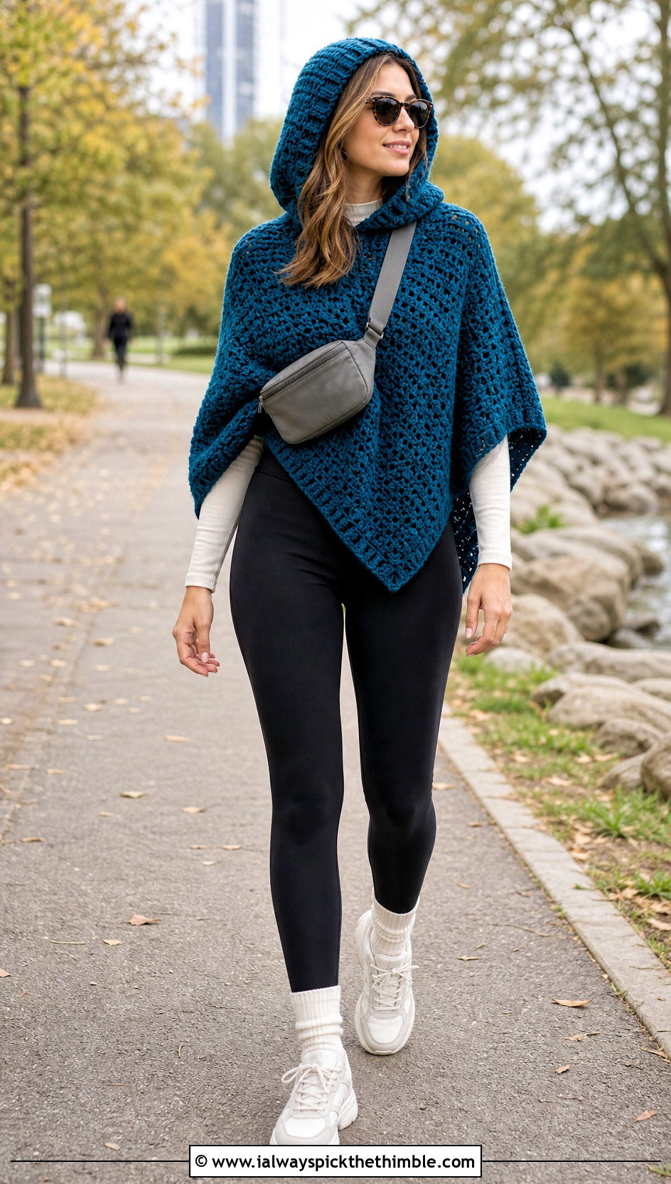 Hooded Crochet Poncho With Leggings - 15 Easy Crochet Ponchos outfit ideas