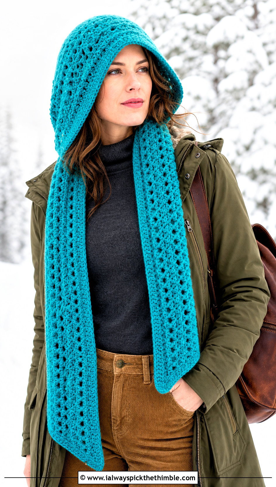 Hooded Crochet Sally Scarf With Parka And Corduroy Pants - 20 Crochet Sally Scarf outfit ideas