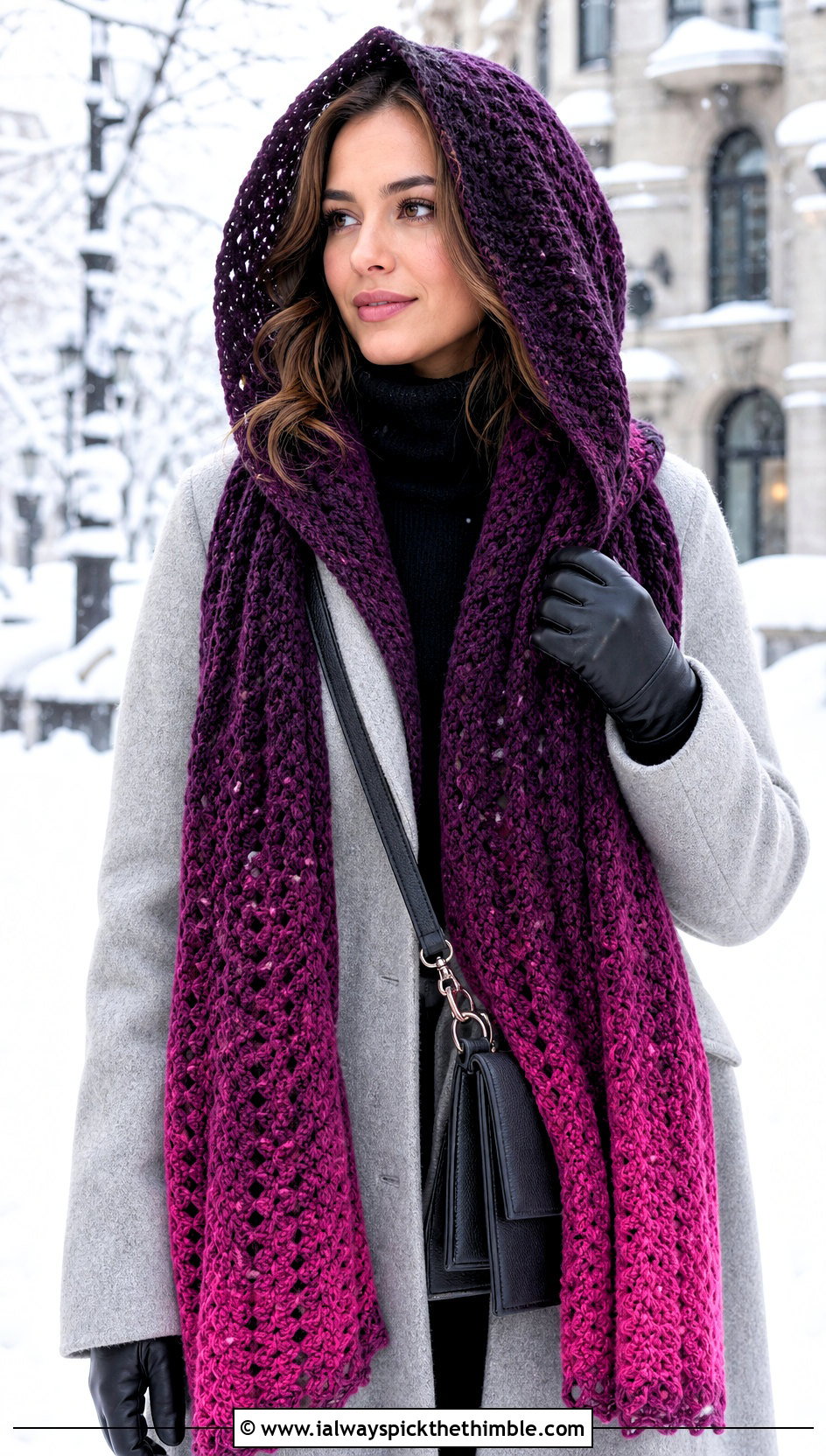 Hooded Crochet Scarf With Long Wool Coat - 15 Scheepjes Whirl Crochet Scarf outfit ideas