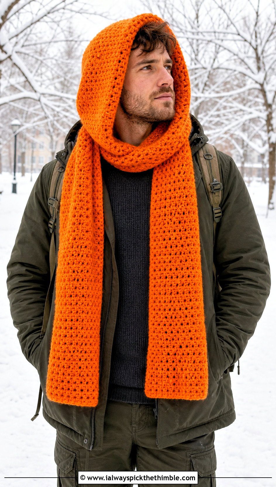 Hooded Crochet Scarf With Parka - 20 Mens Crochet Scarf outfit ideas