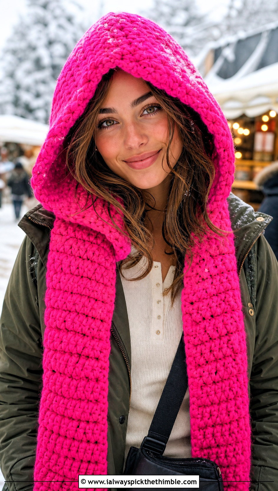 Hooded Crochet Scarf With Parka And Cargo Pants - 25 Winter Crochet Scarfs For Women outfit ideas