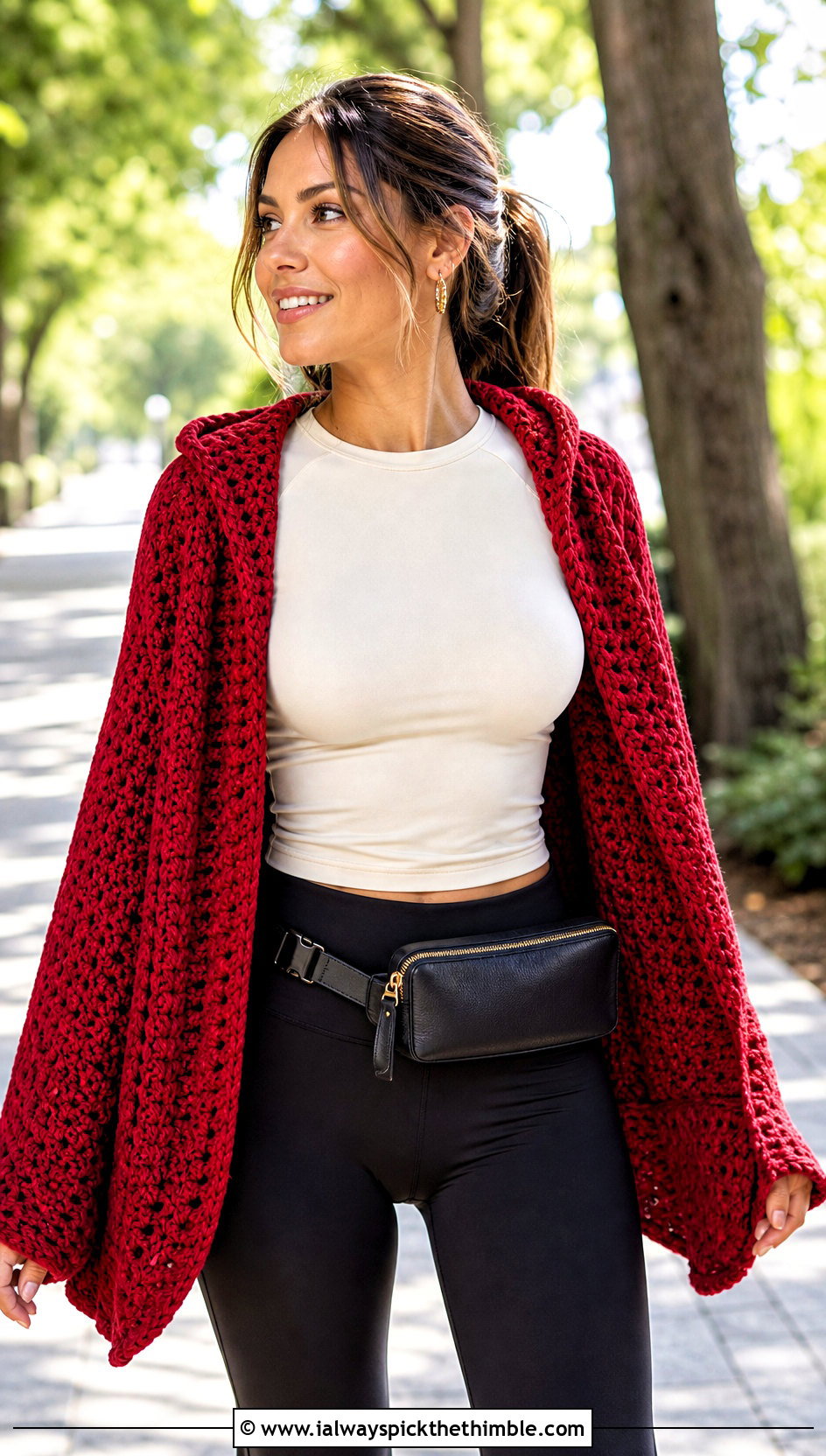 Hooded Crochet Shawl With Athleisure Outfit - 20 Simple Crochet Shawl outfit ideas