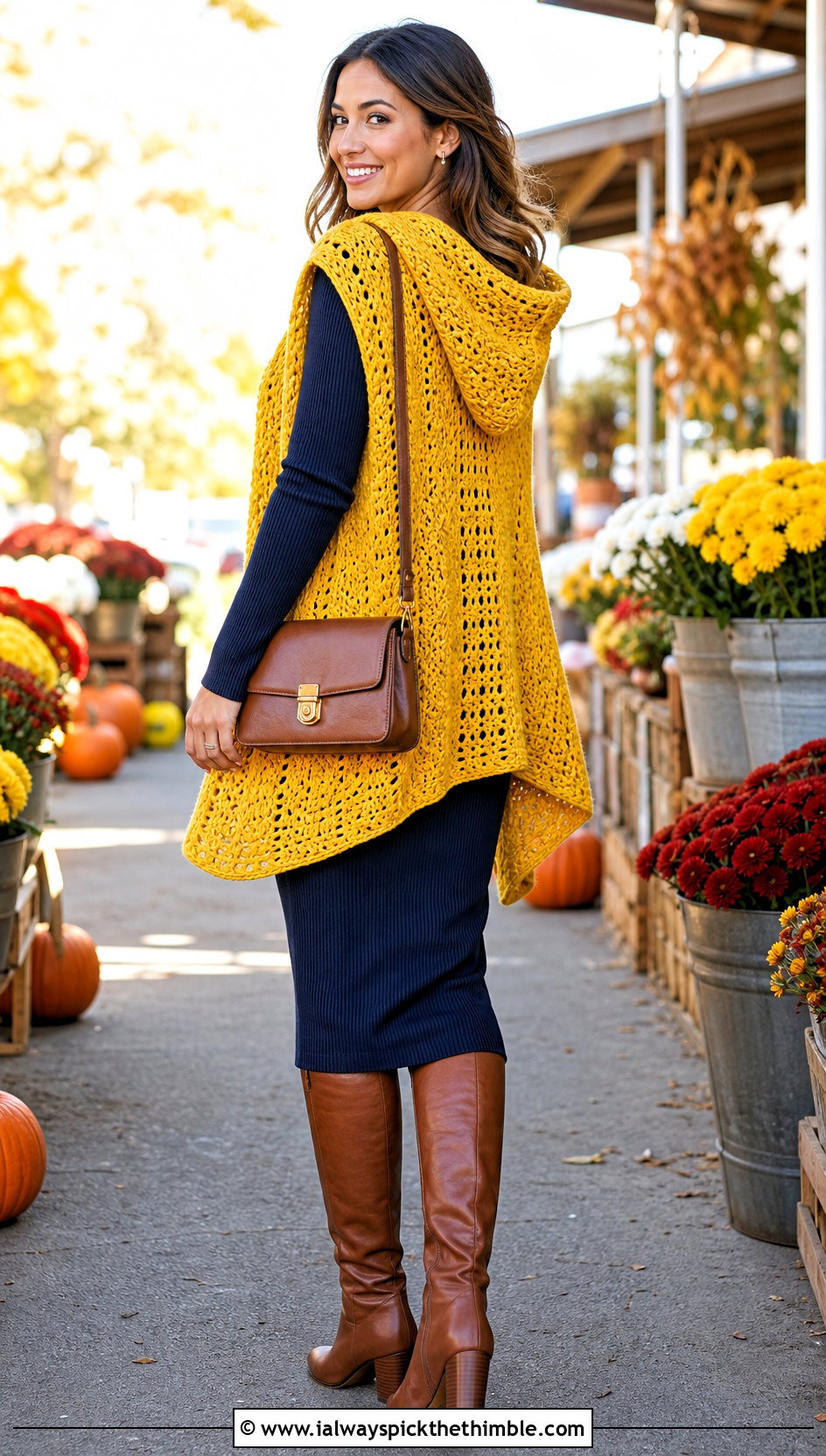 Hooded Crochet Shawl With Knit Dress - 20 crochet shawl with arm holes outfit ideas