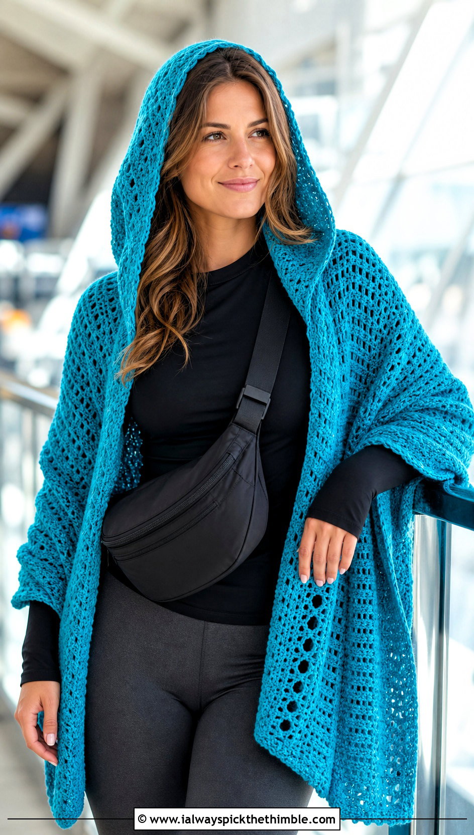 Hooded Crochet Shawl With Leggings - 20 crochet shawl wraps outfit ideas