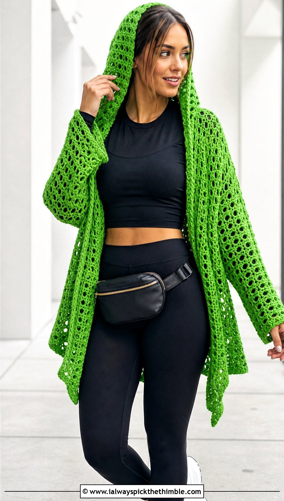 Hooded Crochet Shawl With Leggings And Sneakers - 20 Crochet A Shawl outfit ideas