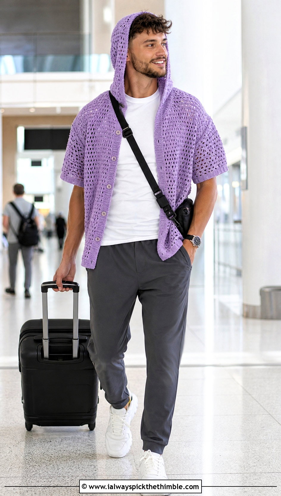 Hooded Crochet Shirt With Relaxed Joggers - 25 crochet men shirt outfit ideas