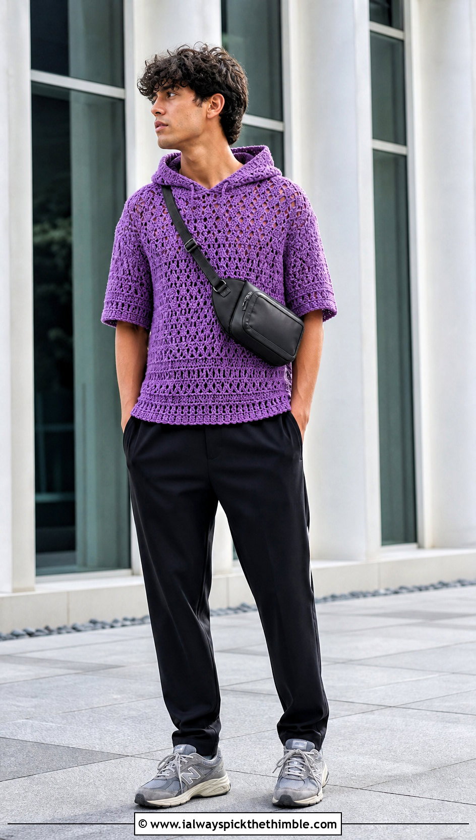 Hooded Crochet Shirt With Track Pants - 25 crochet shirt men outfit ideas