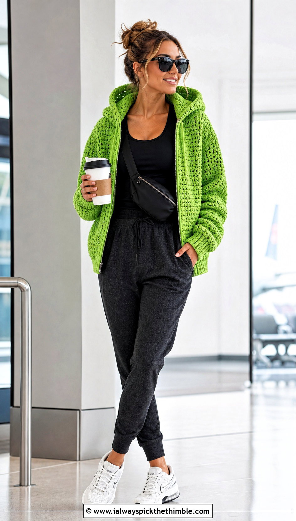 Hooded Crochet Sweater Jacket With Joggers - 20 Crochet Sweater Jacket outfit ideas