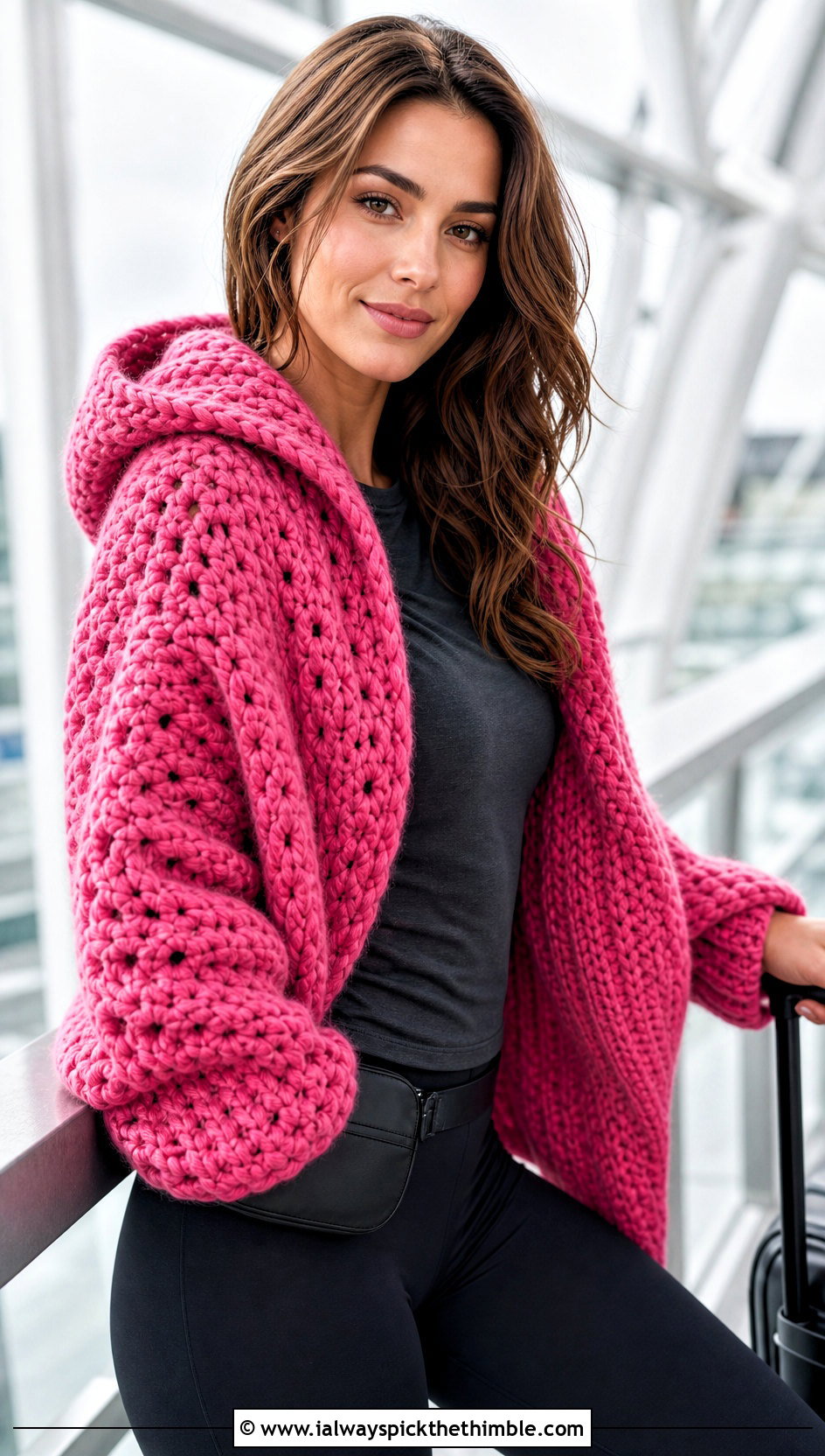 Hooded Crochet Sweater Scarf Wrap With Leggings - 20 crochet scarf sweater wrap outfit ideas