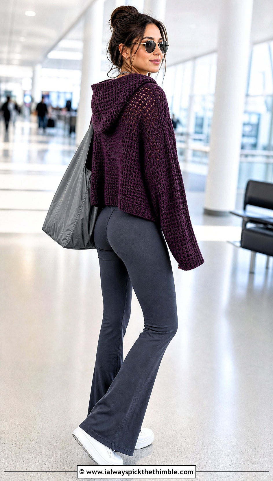 Hooded Crochet Sweater With Flared Leggings - 15 Crochet Womens Sweaters outfit ideas