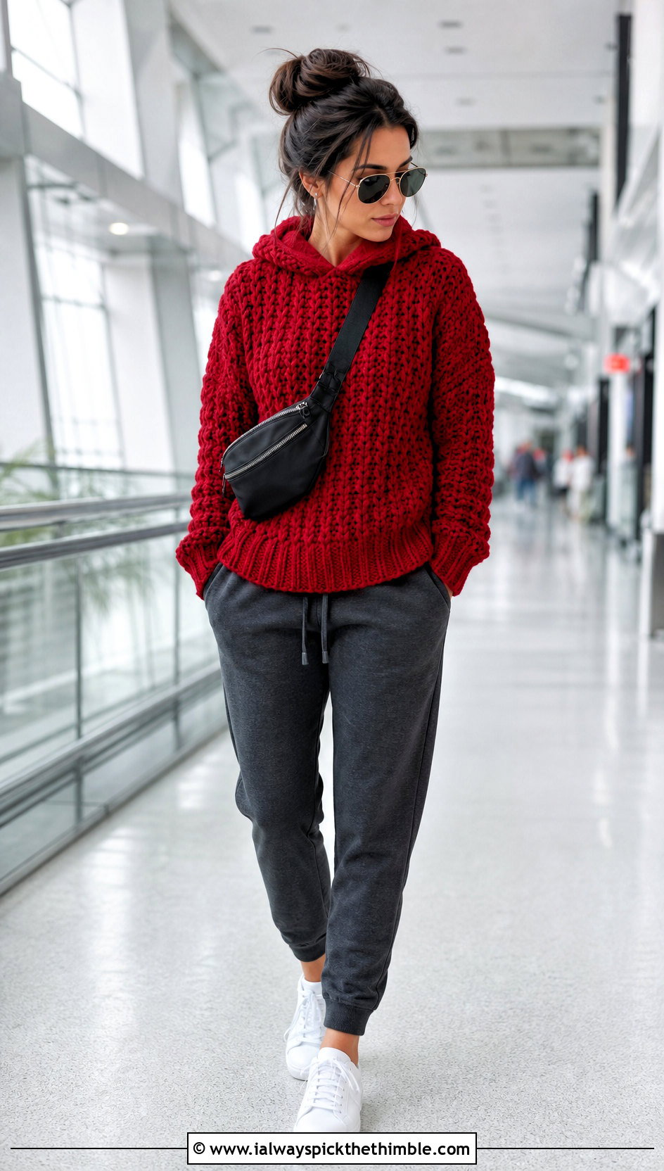 Hooded Crochet Sweater With Joggers - 25 easy crochet sweater outfit ideas