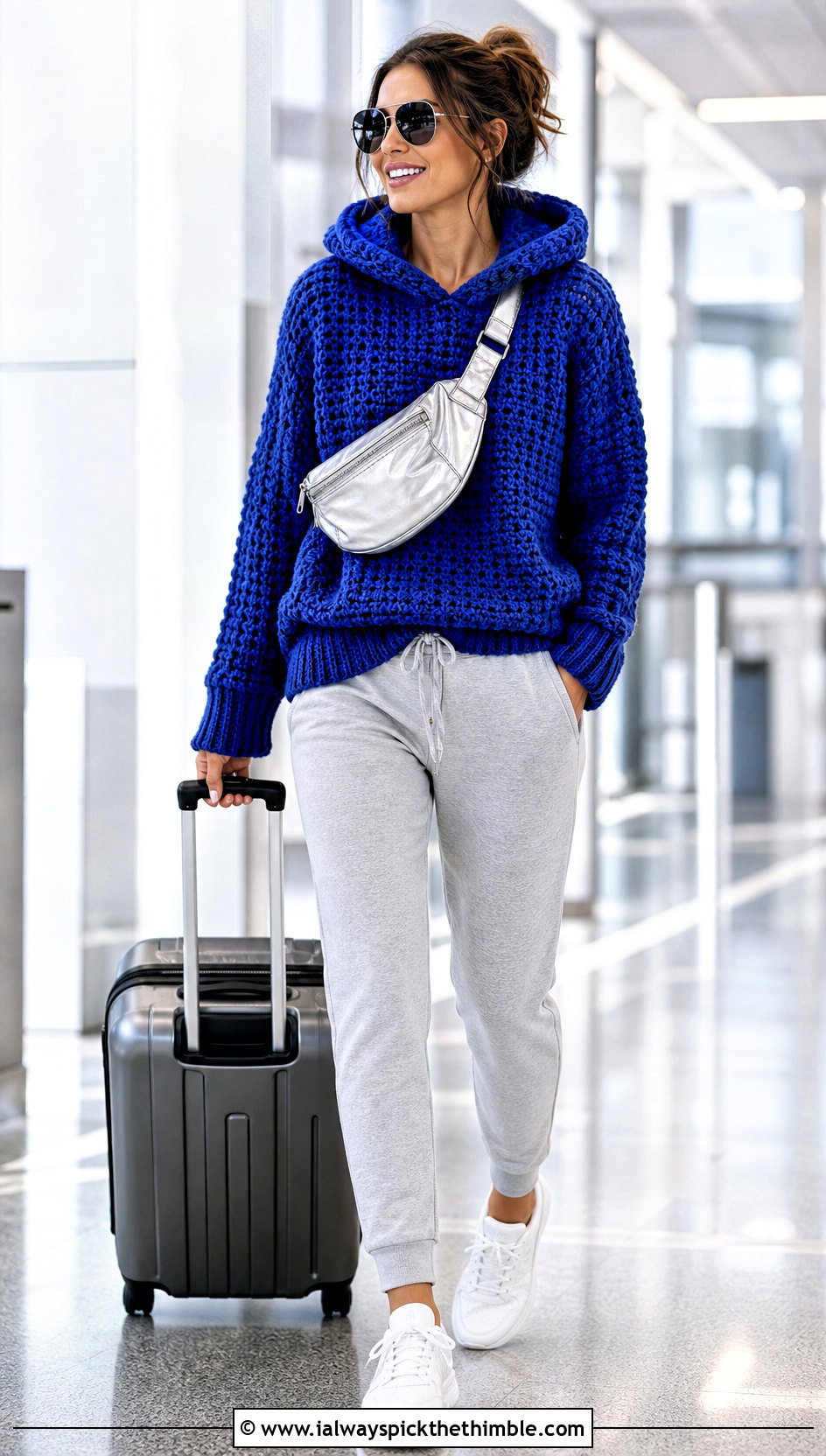 Hooded Crochet Sweater With Joggers And Sneakers - 25 crochet sweater women outfit ideas