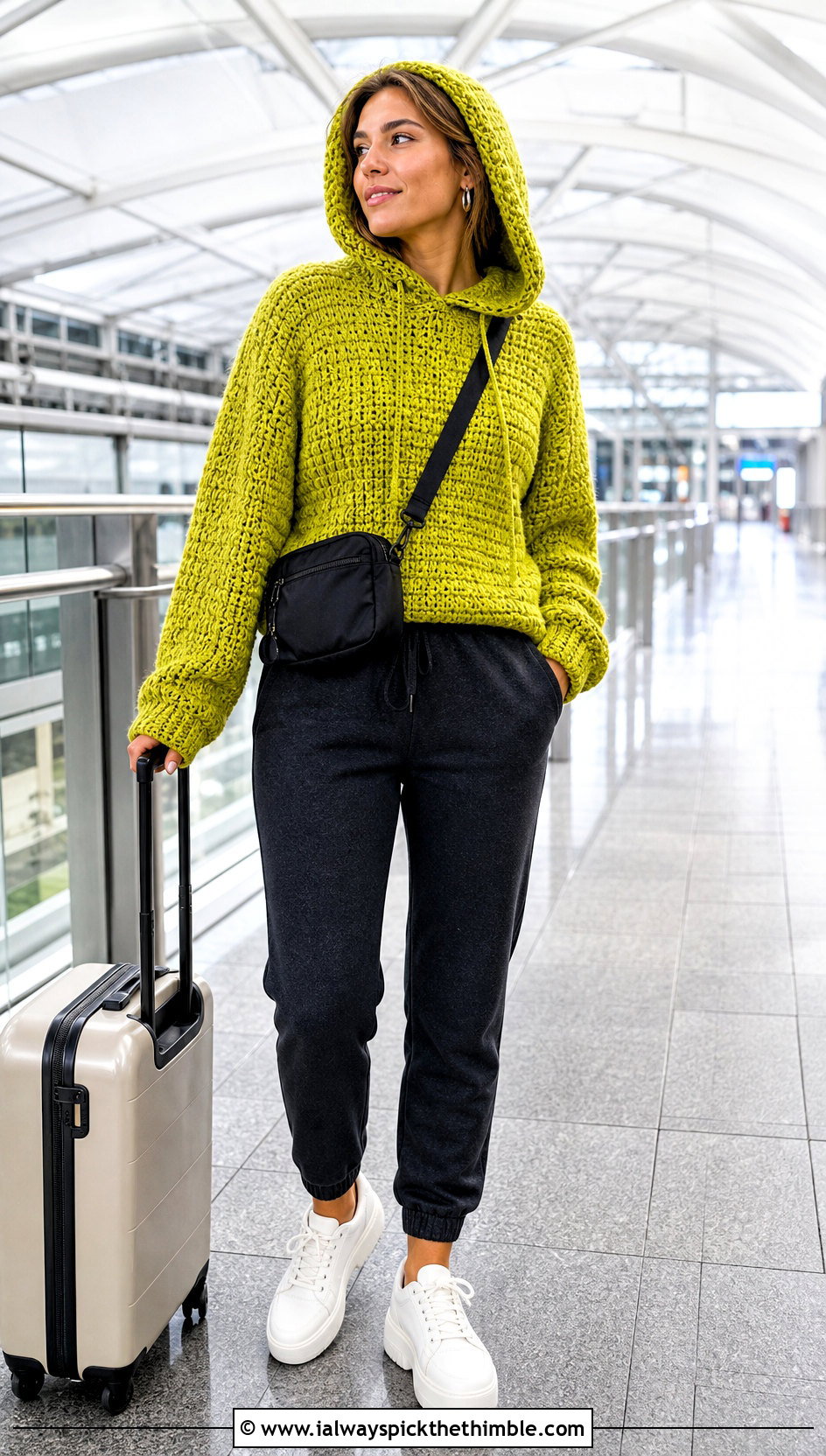 Hooded Crochet Sweater With Joggers And Sneakers - 20 Valentines Day Crochet Sweater outfit ideas