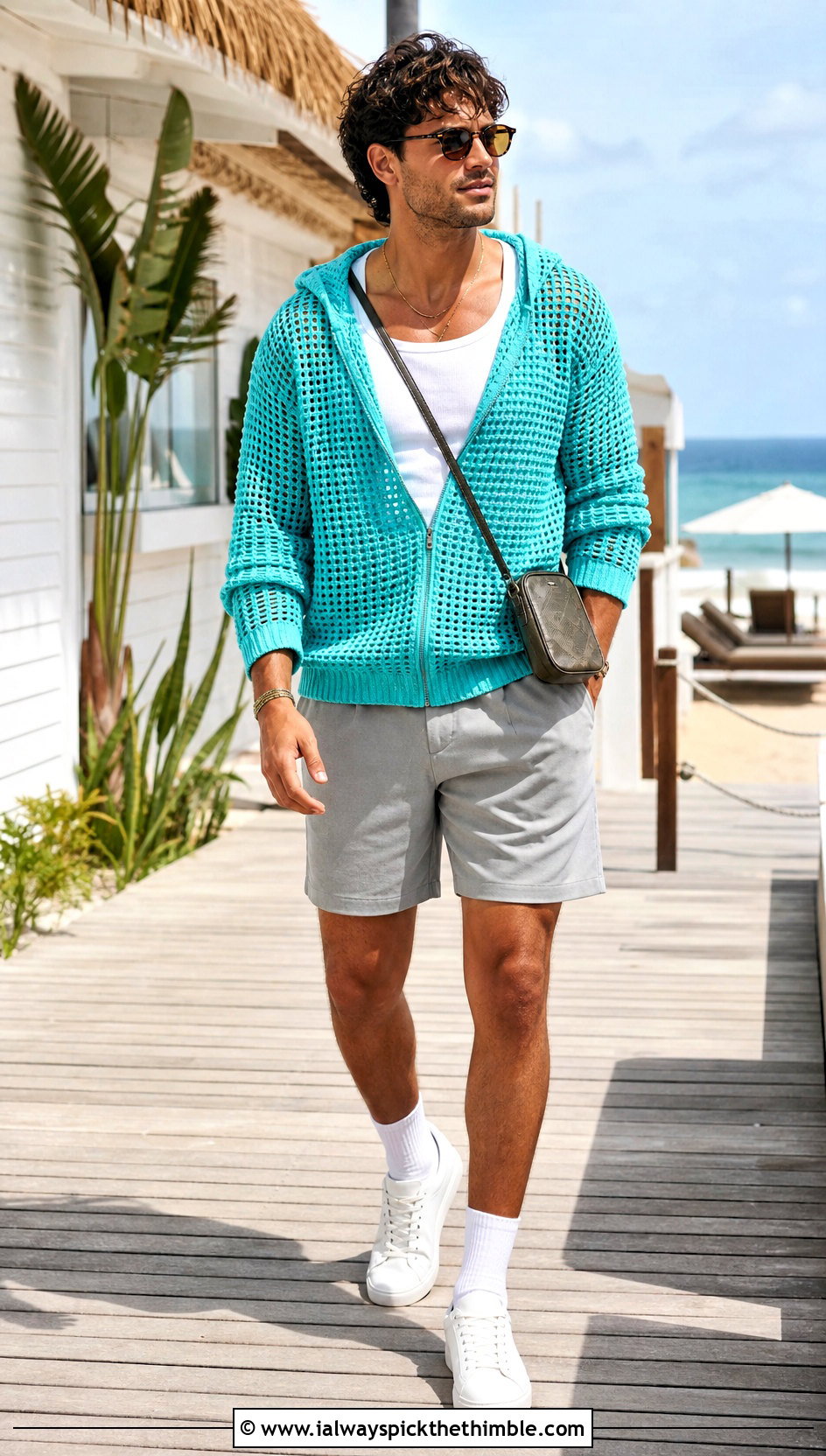 Hooded Crochet Sweater With Tailored Shorts - 20 Mens Crochet Sweaters outfit ideas