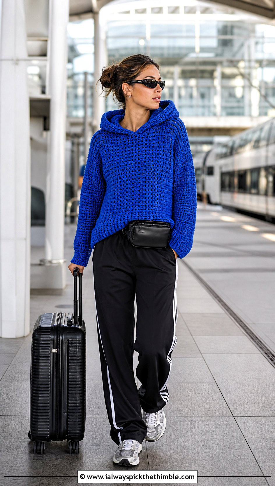 Hooded Crochet Sweater With Track Pants - 20 Crocheted Sweaters For Women outfit ideas
