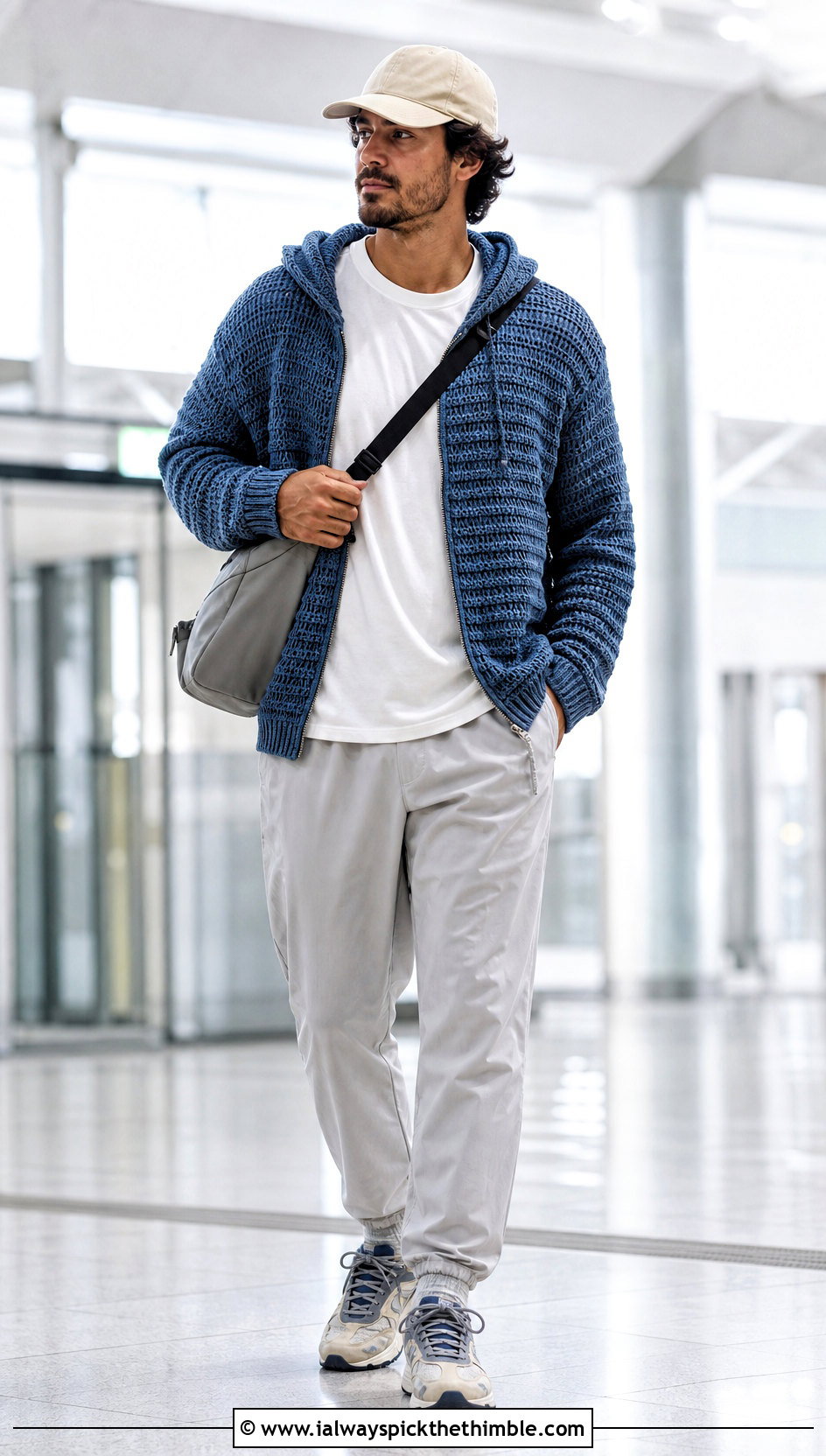 Hooded Crochet Sweater With Track Pants - 20 man crochet sweater outfit ideas