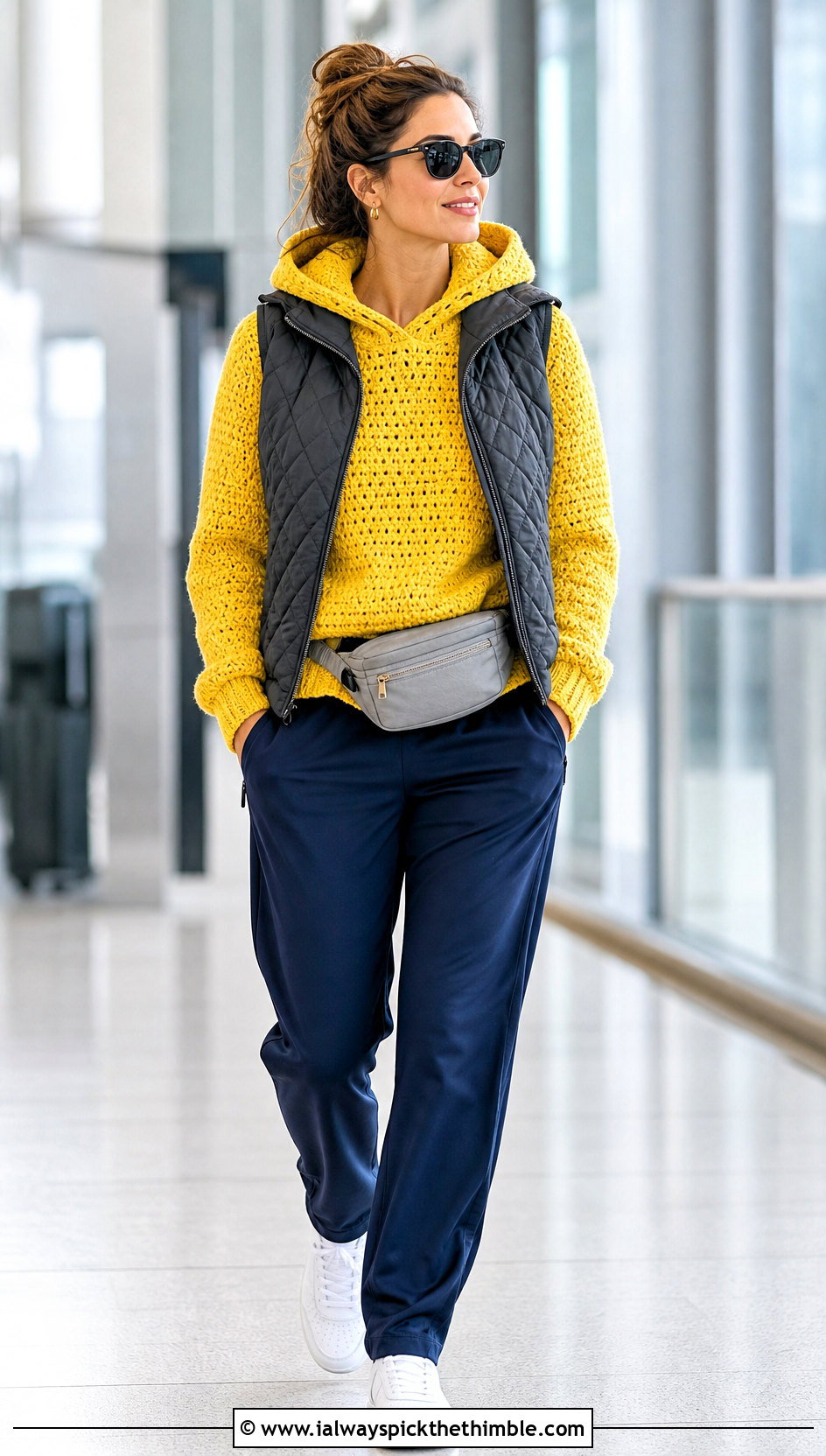 Hooded Crochet Sweater With Track Pants And Sneakers - 20 Autumn Crochet Sweater outfit ideas