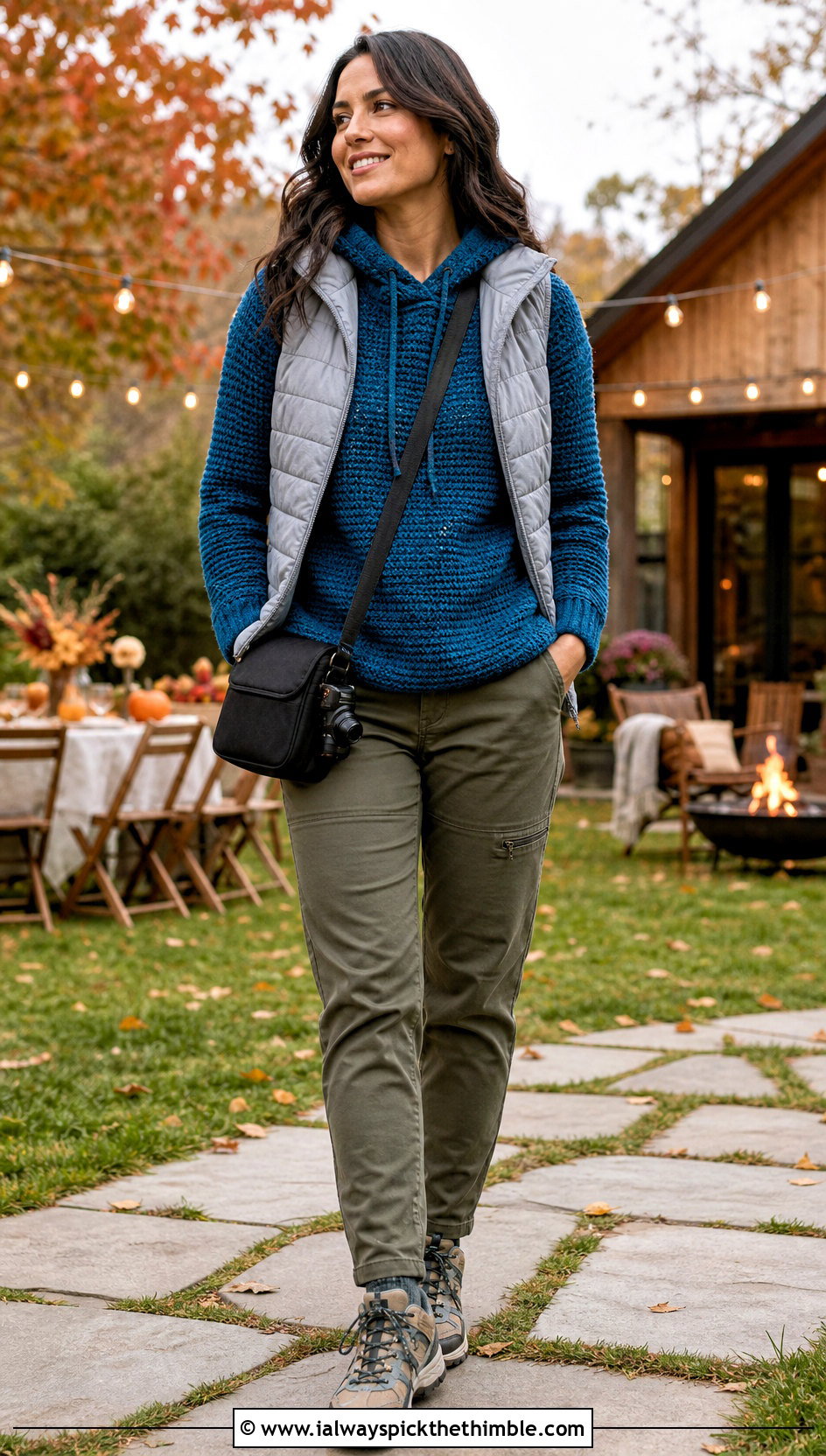 Hooded Crochet Sweater With Utility Pants And Hiking Sneakers - 20 Crochet Thanksgiving Sweater outfit ideas