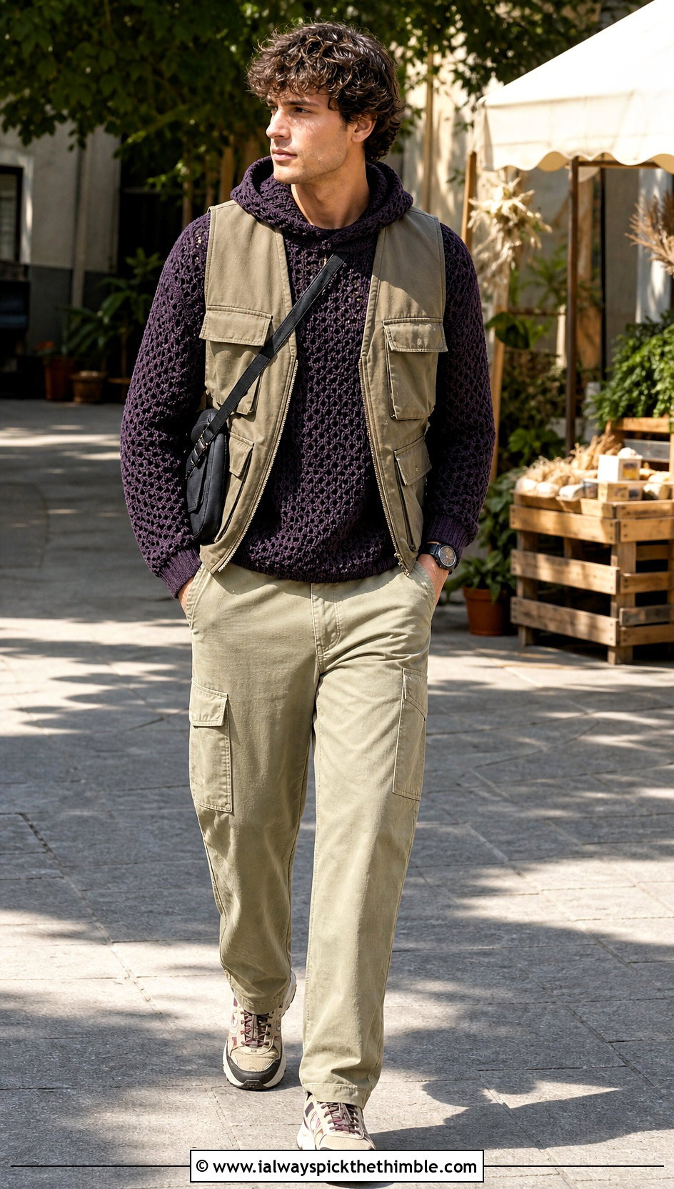 Hooded Crochet Sweater With Utility Vest - 20 male crochet sweater outfit ideas