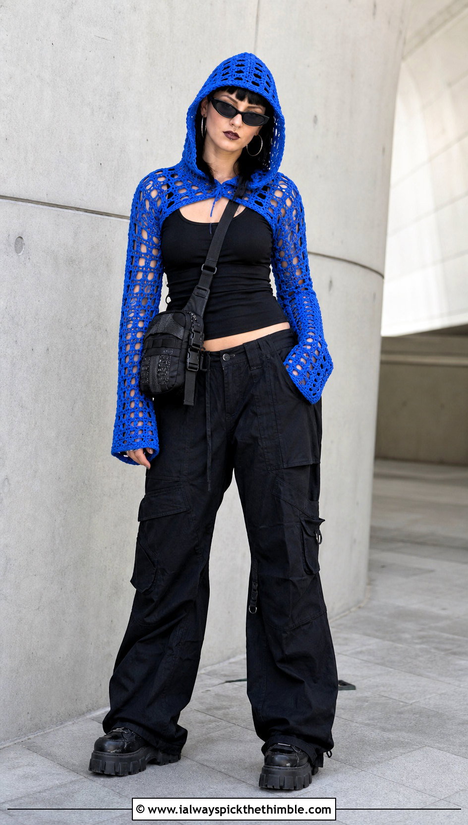 Hooded Crochet Top With Cargo Pants - 15 goth crochet clothing and outfit ideas